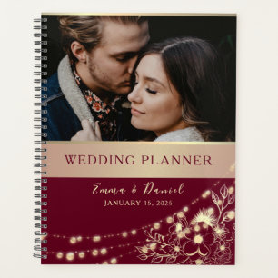 Burgunder Hochzeitsplaner mit Blumen und Foto Planer