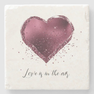 Burgunder-Kirsch-Glitter-Sparkle-Herz-Liebe  Steinuntersetzer