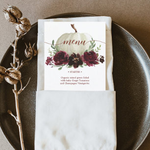 Burgunder-Kürbis-Herbst-Hochzeitsmenü oder Duschem Menükarte