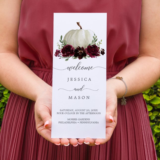 Burgunder-Kürbis-Herbst-Tri-Fold-Hochzeitsprogramm Flyer (Von Creator hochgeladen)