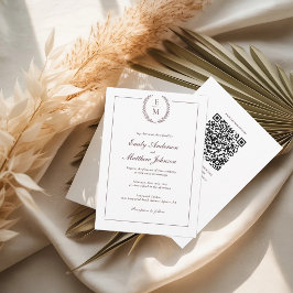 Burgunder Lorbeer Hochzeitseinladung QR Code Einladung
