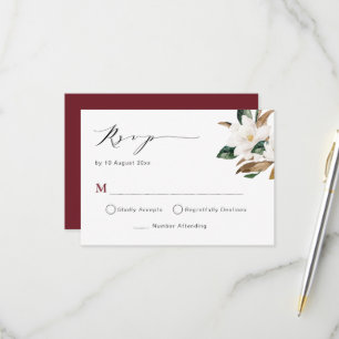 Burgunder-Magnolie-Blumen-Hochzeits-RSVP-Karte RSVP Karte
