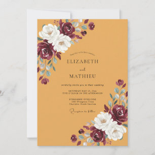 Burgunder Malerische Blumenernte-Hochzeit Einladung
