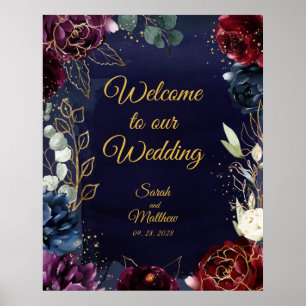 Burgunder Marine Willkommen bei unserer Hochzeit 2 Poster