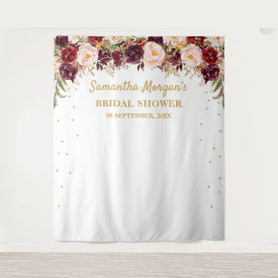 Burgunder-Marsala-Blumen-Hochzeitsshower-Hintergru Wandteppich