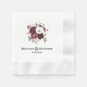 Burgunder Marsala Elegante Herbst-Blumen-Hochzeit Serviette