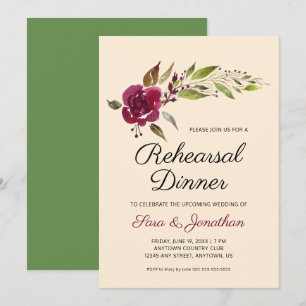 Burgunder-Marsala-Florales-Probedinner zur Hochzei Einladung