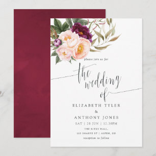 Burgunder - Marsala und Pfirsich Florale Hochzeits Einladung