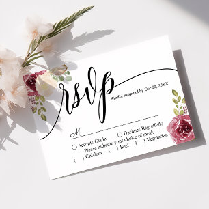 Burgunder-Merlot-Floral-Hochzeit-Antwortkarte RSVP Karte