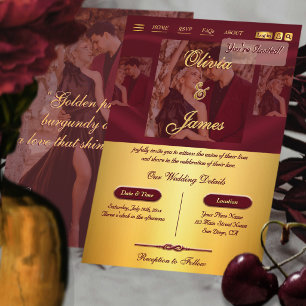 Burgunder-Metallgold-Overlay-Foto-Hochzeit Einladung