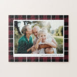 Burgunder Modernes Foto rustikal Tartan Karo<br><div class="desc">Burgund moderne rustikale Karo Familie Foto Geschenk. Stilvolles,  modernes und elegantes Design.</div>