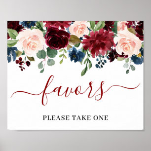Burgunder Navy Blau Blush Blumen Favoren Hochzeit Poster