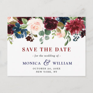 Burgunder Navy Blau Blush Hochzeit Vormerkung Postkarte