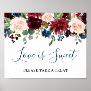 Burgunder Navy Blau Blush Love is Sweet Hochzeit Poster