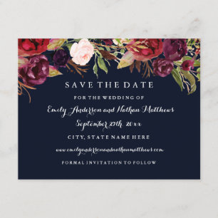 Burgunder Navy Blumen Hochzeit im Herbst Save The Date