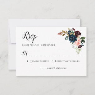 Burgunder navyblau rosa floraler RSVP-Karte RSVP Karte