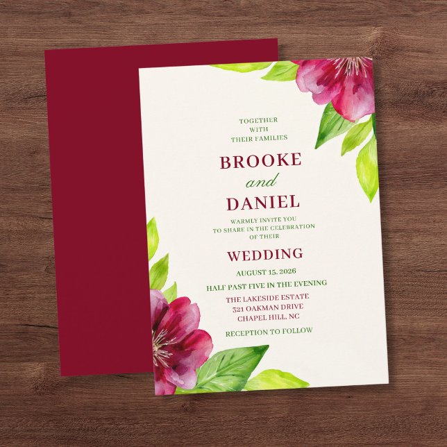 Burgunder Open Bloom Lime-Blatt-Hochzeit Einladung (Von Creator hochgeladen)