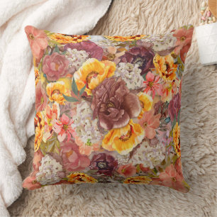 Burgunder Orange Creme Floral Khaki Herbst  Kissen