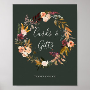 Burgunder Orange Floral Grün Karten und Geschenke  Poster