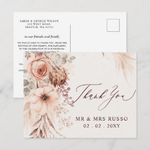 Burgunder Pampas Blumen Herbst Hochzeit Danke Postkarte