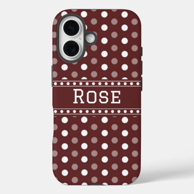 Burgunder Polka Punkt iPhone 16 Hülle (Rückseite)