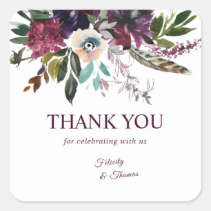 Burgunder Pracht Boho Floral Weiß Danke Quadratischer Aufkleber