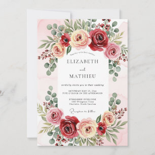 Burgunder Prächtige Florale Hochzeit Einladung