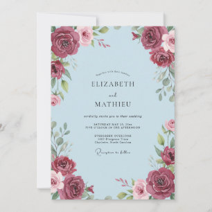Burgunder-Puder-Blatt-Hochzeit Einladung