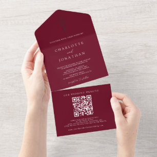 Burgunder romantische elegante botanische Hochzeit All In One Einladung
