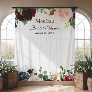 Burgunder-Rosa-Blau-Blumen-Hochzeitsdusche-Hinterg Wandteppich