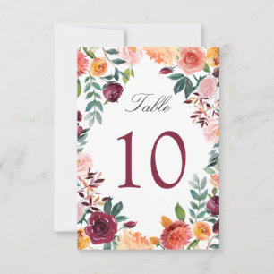 Burgunder-Rosa-Blumen-Hochzeit-Tischnummer Einladung