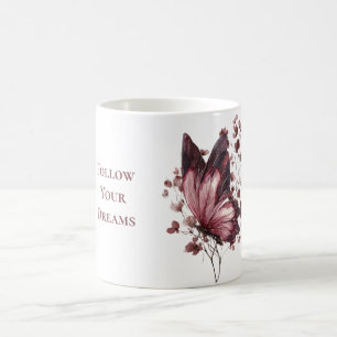 Burgunder Rosa Blumen Schmetterling Träume Kaffeetasse