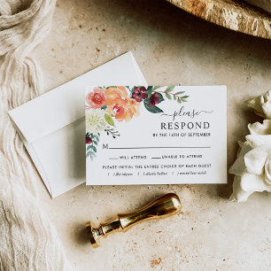 Burgunder-Rosa-Blüten-Hochzeit RSVP Mahlzeiten-Aus Karte