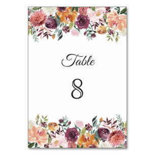 Burgunder-Rosa-Elfenbein-Hochzeit mit floralen Bor Tischnummer