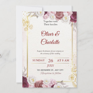 Burgunder-Rosa-Floral-Hochzeitseinladungskarte Einladung