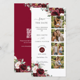 Burgunder-Rosa-Floral-Photo-Booth-Hochzeits-QR Save The Date
