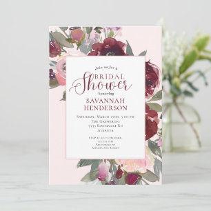 Burgunder Rosa Florale Brautparty Einladung