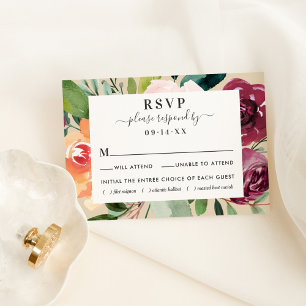 Burgunder-Rosa Florale Hochzeits-RSVP-Essen-Auswah RSVP Karte