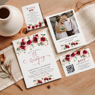 Burgunder-Rosa Florale Hochzeitsempfangsdetails Begleitkarte