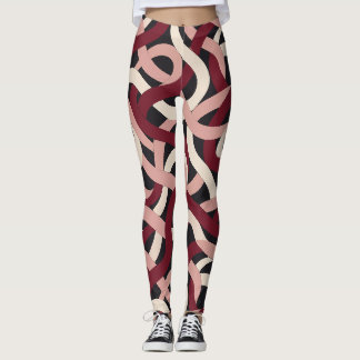 Burgunder-Rosa-Geflochtenes-Band-Muster-Leggings Leggings