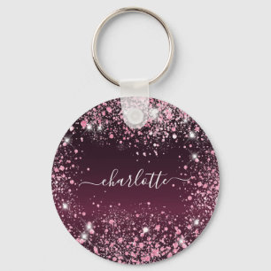 Burgunder rosa Glitterstaub Name Schrift  Schlüsselanhänger