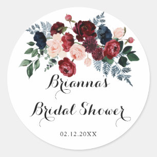 Burgunder-Rosa-Navy-Blumen-Hochzeitsdusche-Geschen Runder Aufkleber