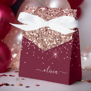 Burgunder-Rosa-Roségold-Glitter-Monogramm Geschenkschachtel