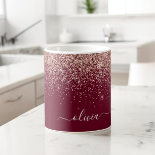 Burgunder-Rosa-Roségold-Glitter-Monogramm Kaffeetasse