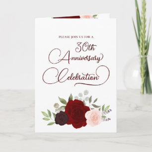 Burgunder-Rosa Rosen 30. Hochzeitstag Einladung