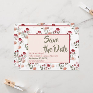 Burgunder-Rosa-Sage-Rosen-Muster Save-the-Date-Kar Einladung