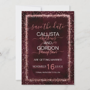 Burgunder-Roségold-bestreutes Konfetti-Hochzeit Save The Date