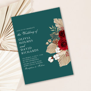 Burgunder Rosen auf Türkis Hochzeitseinladung Einladung