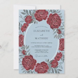 Burgunder-Rosen-Botanische-Eleganz-Hochzeit Einladung