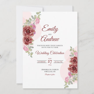 Burgunder-Rosen-elegante-florale-Aquarell-Hochzeit Einladung